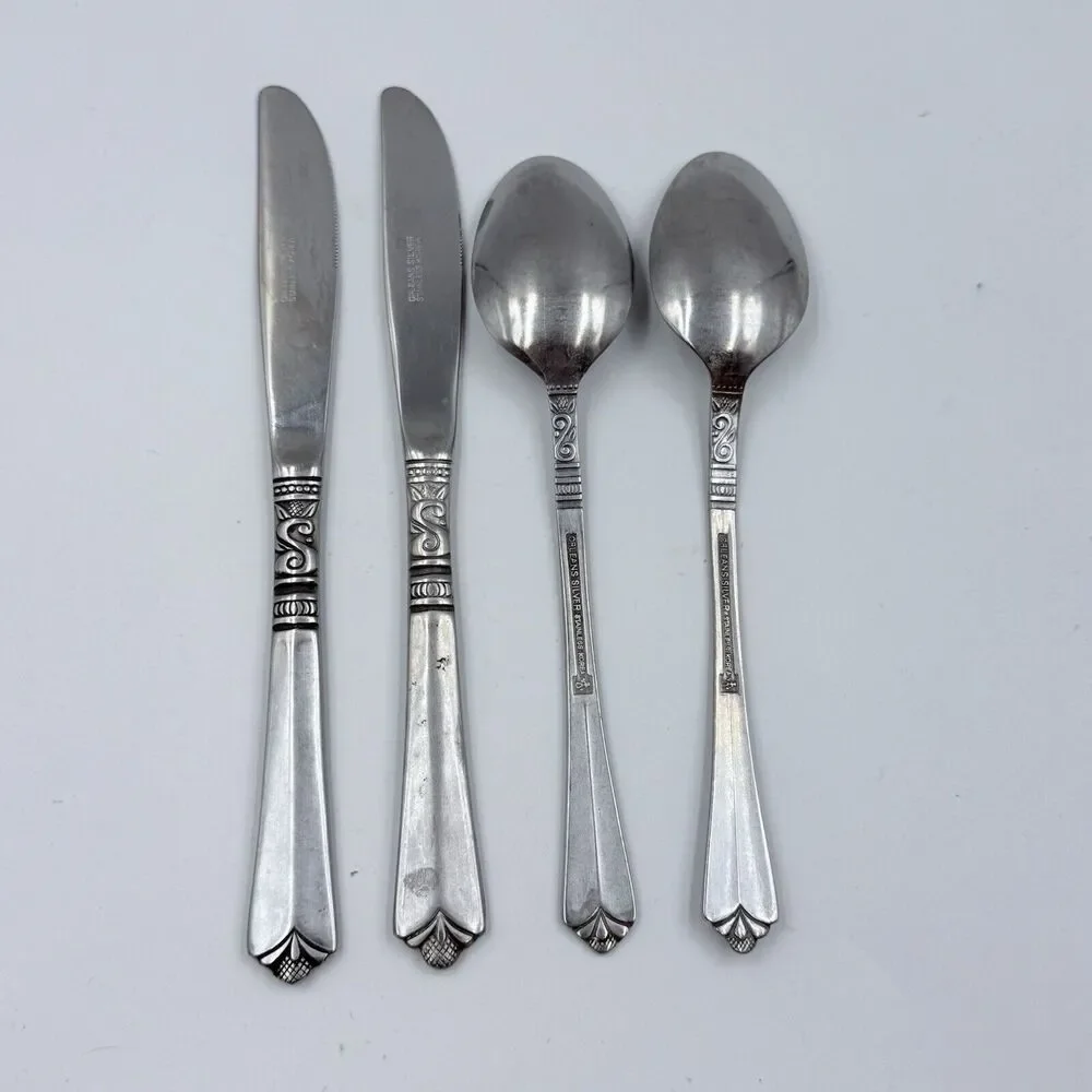 4 QTY Orleans Silver ORL31 Stainless Korea Knife Oval Soup Spoon Scroll Fan MCM